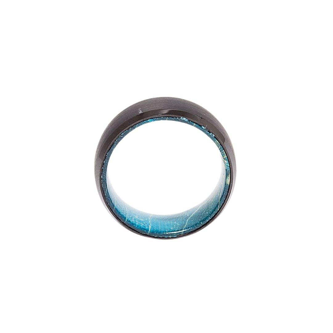Bague en tungstène et bois d'érable infusé bleu ((21))