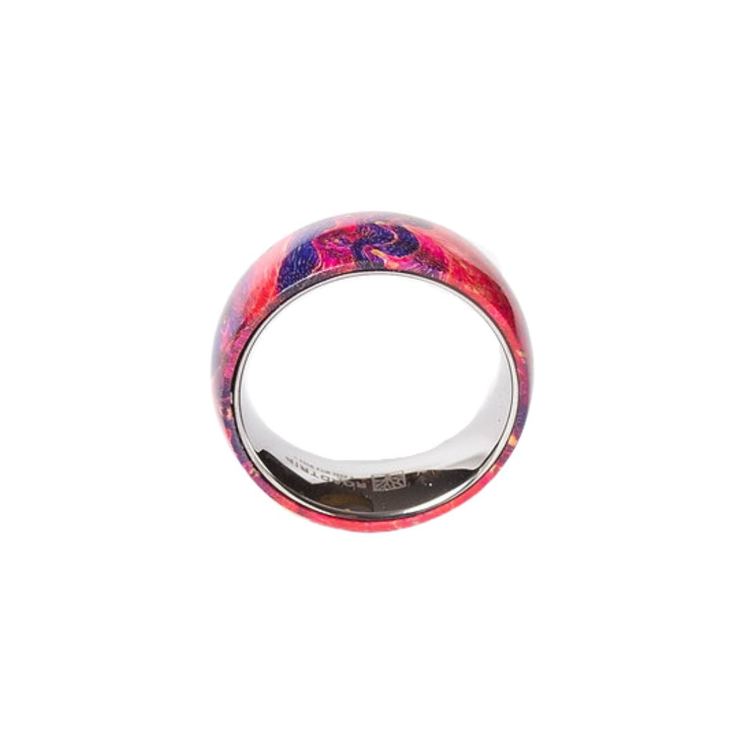 Bague en tungstène et bois d'érable infusé rouge ((18))