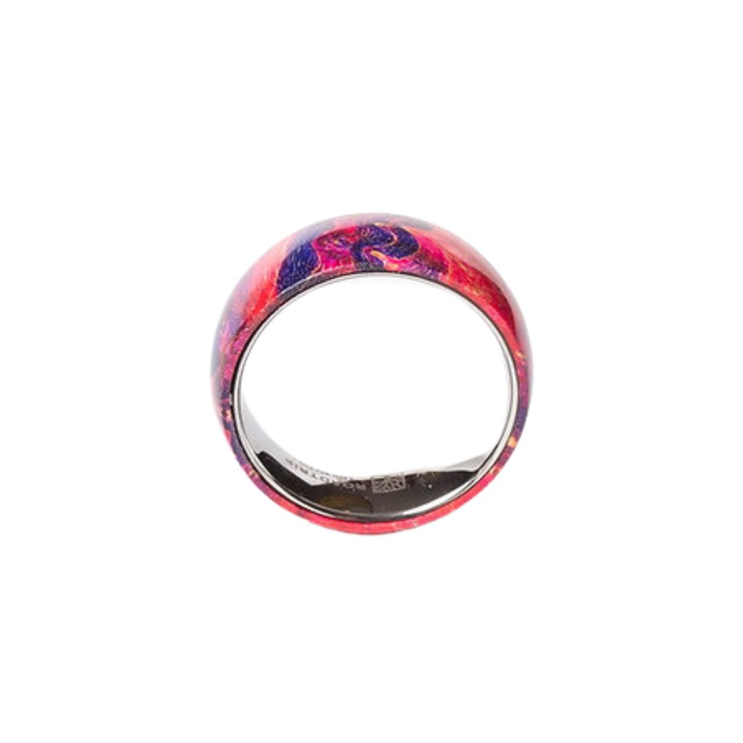 Bague en tungstène et bois d'érable infusé rose ((15))