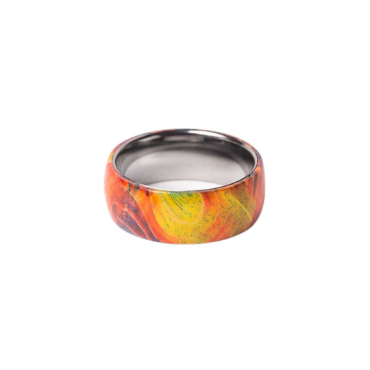 Bague en tungstène et bois d'érable infusé multicolore ((14))