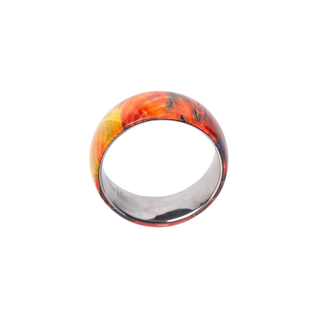 Bague en tungstène et bois d'érable infusé multicolore ((14))