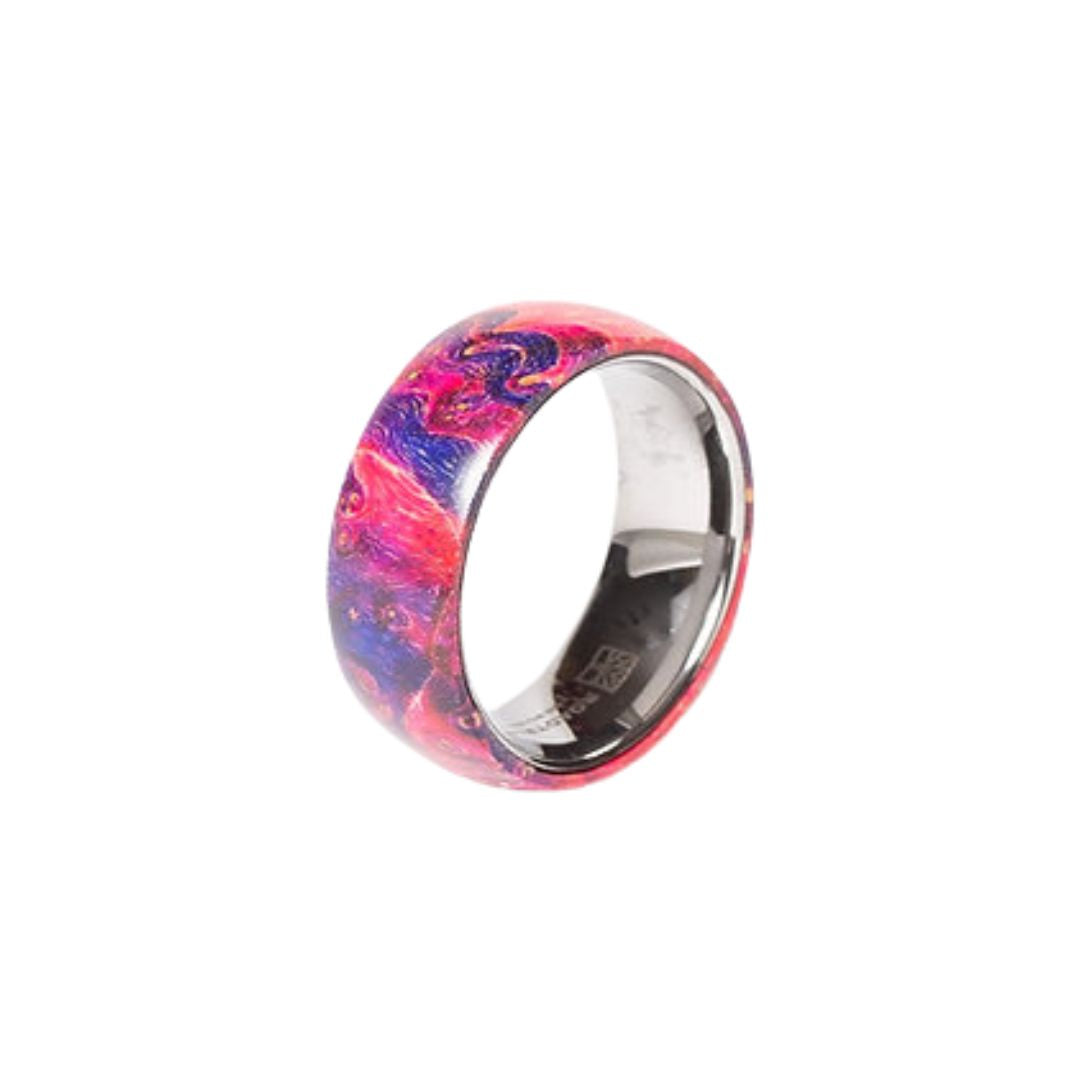 Bague en tungstène et bois d'érable infusé rose ((15))