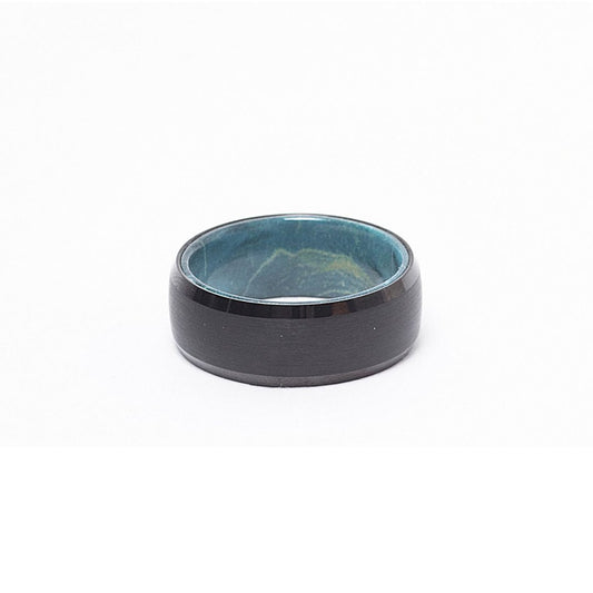 Bague en tungstène et bois d'érable infusé bleu ((21))