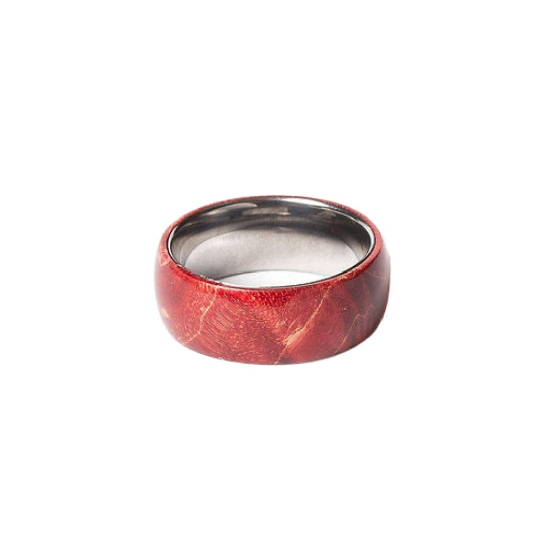 Bague en tungstène et bois d'érable infusé rouge ((18))
