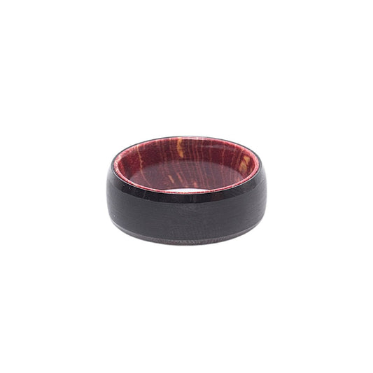 Bague en tungstène et bois d'érable infusé rouge ((22)) noyau en bois multicolore