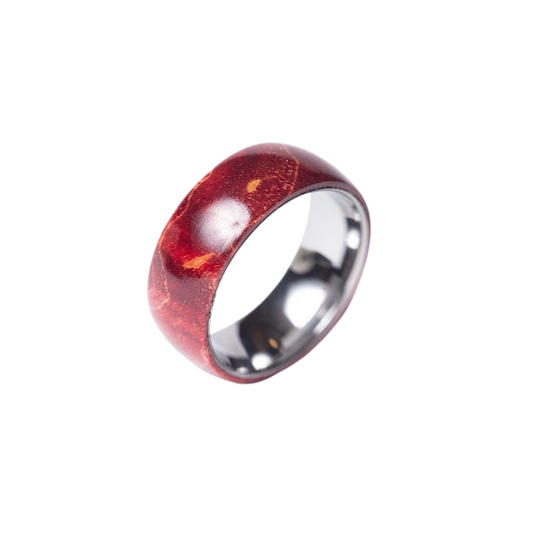 Bague en tungstène et bois d'érable infusé rouge ((18))