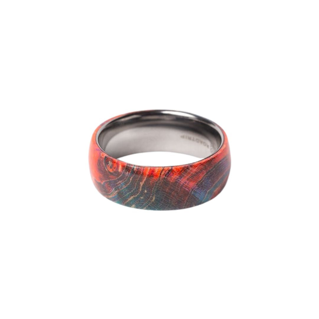 Bague en tungstène et bois d'érable infusé multicolore ((14))