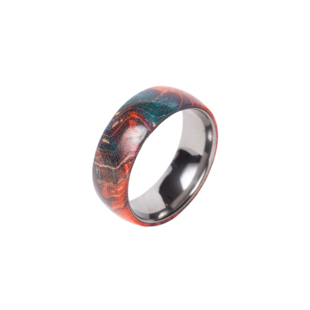 Bague en tungstène et bois d'érable infusé multicolore ((14))
