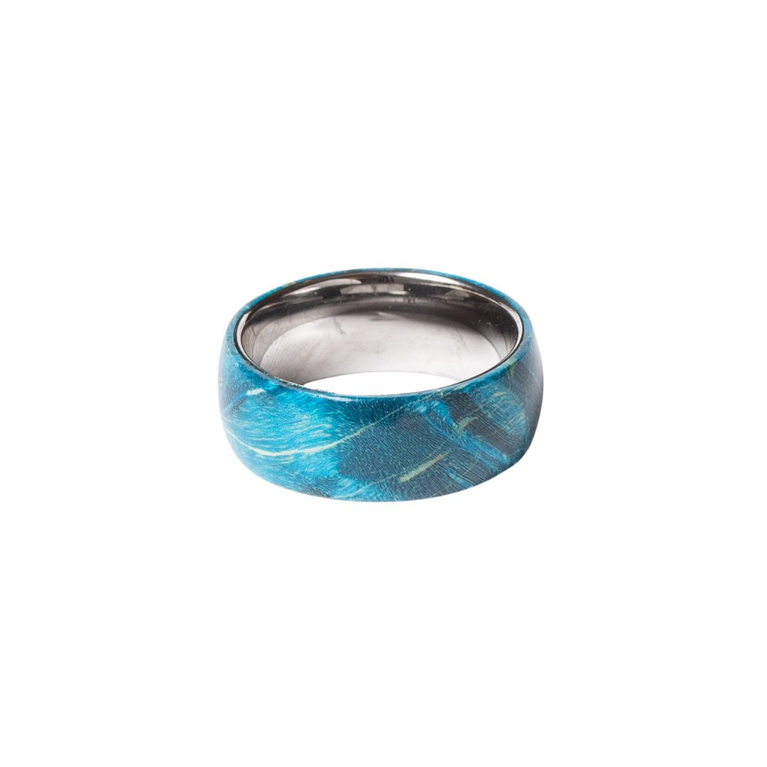 Bague en tungstène et bois d'érable infusé bleu clair ((17))
