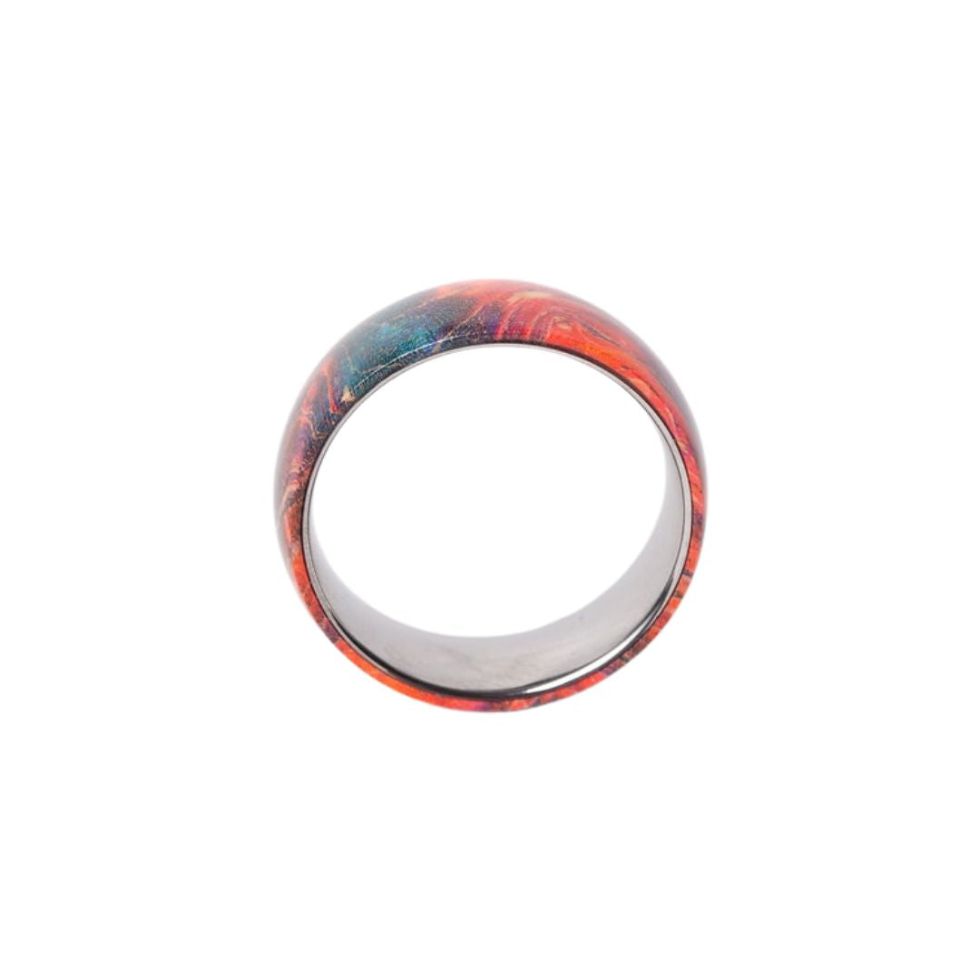 Bague en tungstène et bois d'érable infusé multicolore ((14))
