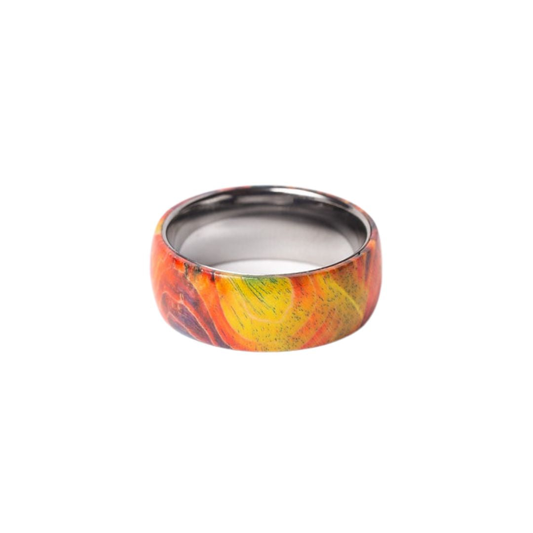 Bague en tungstène et bois d'érable infusé multicolore ((14))